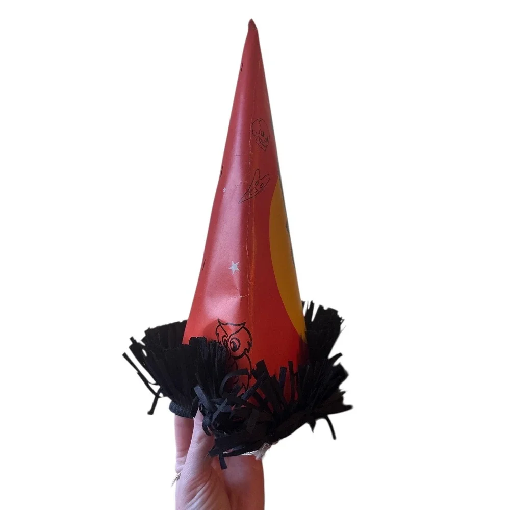 Vintage Halloween Black Cat Owl Skull Ghost Bat Paper Cardboard Party Hats